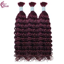 FH 1 bundle, 100 grams/pack, deep curly human hair, #99j color (burgundy), Bohemian style braiding loose hair, 12-24 inches.