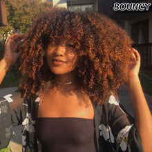 FH Afro Wig Curly Wigswith Bangs, Short Kinky Curly Synthetic Wig(10''-Brown) P14844