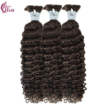 FH 1 bundle, 100 grams/pack, deep curly human hair, #4 color (dark brown-black), Bohemian style braiding loose hair, 12-24 inches.