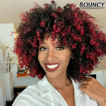 FH Afro Wig Short Kinky Curly Wig with Bangs Synthetic Hair (Black to Red)P14841