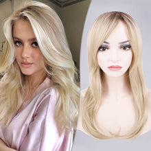 FH Long Ombre Blonde Wig with 24 Inches Long Curly Blonde  Synthetic Fiber Hair Wigs Dark Brown P12772