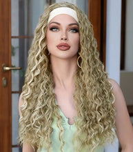 FH Glueless Headband Wig Long Blonde Curly Headband Wigs Synthetic (Mixed Blonde) Pp15281