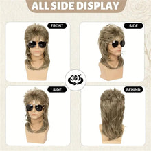 Load image into Gallery viewer, Lakihair Mens Wig Mullet Wigs for Men Brown Wig with Bangs 70s 80s Male Wig