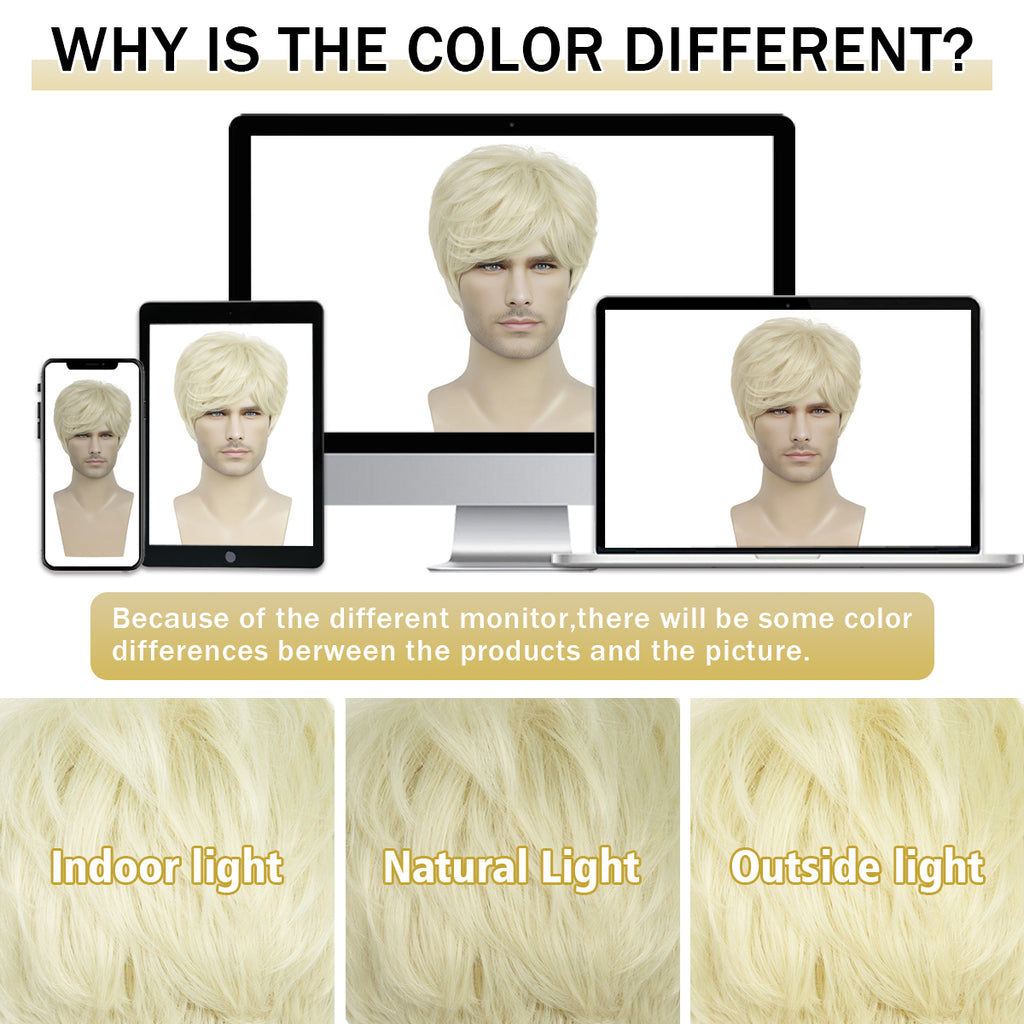 Lakihair Mens Wig Short Blonde Wigs for Men Realistic Short Wigs with Bangs
