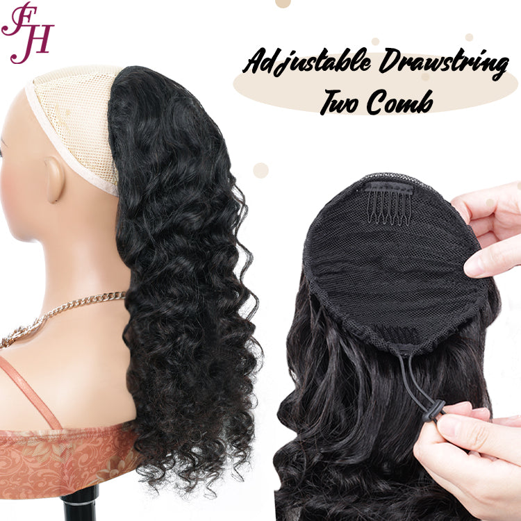FH Wholesale Brazilian Curly Hair drawstring ponytail human hair extension