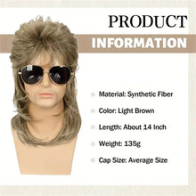 Phocas Mens Wig Brown Wigs for Men Mullet Wig with Bangs 70s 80s Male Wig