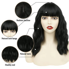 Load image into Gallery viewer, Phocas 12&quot; Short Bob Wigs for Black Women Water Wavy Wig Synthetic Black Wig with Bangs