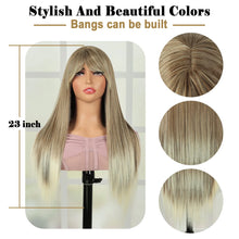 Phocas 23inch Long Blonde Wigs for Women Straight Wig with Bangs Mix Brown