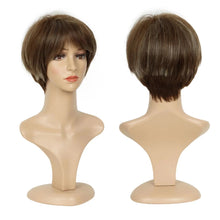 Phocas Short Brown Wigs for Women Highlight Blonde Pixie Cut Wig with Bangs Wefted Wig Caps
