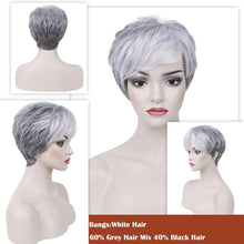 PHOCAS Gray Wigs for Women Synthetic Short Pixie Cut Wigs Wefted Wig Caps Grey Mix Brown