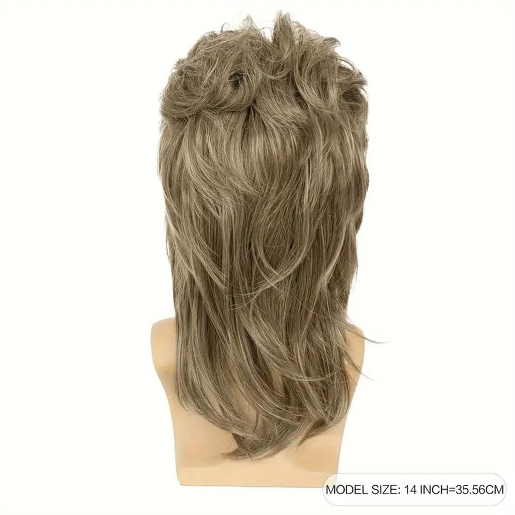 Phocas Mens Wig Brown Wigs for Men Mullet Wig with Bangs 70s 80s Male Wig