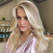FH Long Ombre Blonde Wig with 24 Inches Long Curly Blonde  Synthetic Fiber Hair Wigs Dark Brown P12772