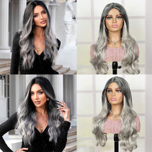 FH 24'' Long Wig with Bangs Natural Synthetic Hair Wigs (Black to silver gradient) P14940