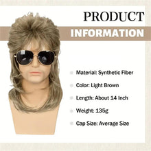 Load image into Gallery viewer, Lakihair Mens Wig Mullet Wigs for Men Brown Wig with Bangs 70s 80s Male Wig
