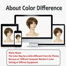 Phocas Short Brown Wigs for Women Highlight Blonde Pixie Cut Wig with Bangs Wefted Wig Caps