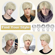 Load image into Gallery viewer, Lakihair Mens Wig Short Blonde Wigs for Men Realistic Short Wigs with Bangs