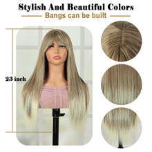 Load image into Gallery viewer, Lakihair 23inch Short Blonde Bob Wigs with Bangs Mix Brown Wigs for Women