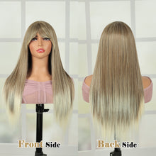 Load image into Gallery viewer, Lakihair 23inch Short Blonde Bob Wigs with Bangs Mix Brown Wigs for Women