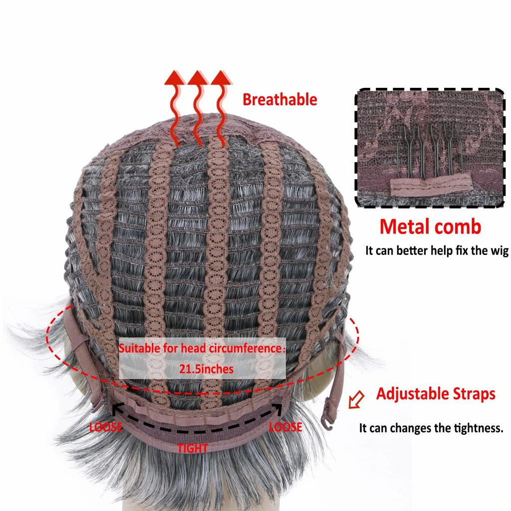 Phocas Short Brown Wigs for Women Highlight Blonde Pixie Cut Wig with Bangs Wefted Wig Caps