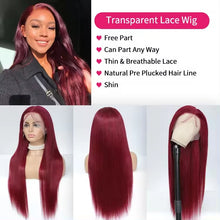 Load image into Gallery viewer, FH red 99J straight 13x4 lace frontal real human hair wig