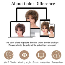 Lakihair Short Brown Pixie Cut Wigs for Women with Bangs Highlight Blonde Synthetic Short Hair Wig