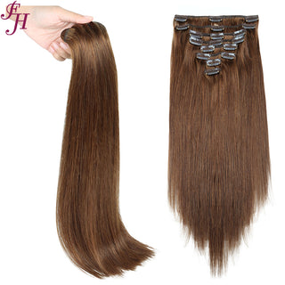 FH chocolate brown #4 Russian human hair clip in hair extension