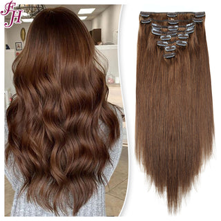 FH chocolate brown #4 Russian human hair clip in hair extension