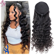 Load image into Gallery viewer, FH Wholesale Brazilian Curly Hair drawstring ponytail human hair extension