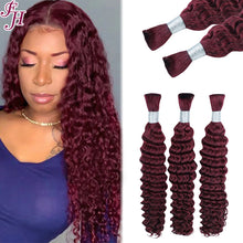 FH 1 bundle 100g #99J Burgundy Deep Wave Human Hair Bulk - Easy Install Braiding Hair Extensions