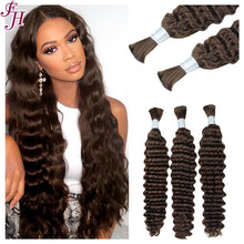 FH 1 bundle Premium Virgin Hair Bulk - #4 Chocolate Brown Deep Wave for Boho Braids & Wigs.