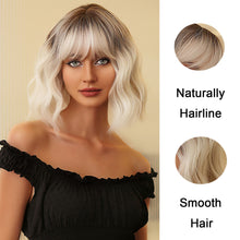Load image into Gallery viewer, Lakihair 12inch Short Blonde Bob Wig with Bangs Mixed Brown Short Wigs for Women