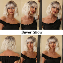 Load image into Gallery viewer, Lakihair 12inch Short Blonde Bob Wig with Bangs Mixed Brown Short Wigs for Women