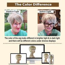 Load image into Gallery viewer, PHOCAS Short Blonde Wigs for Women Highlight Layered Pixie Cut Wig with Bangs
