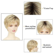 Lakihair Short Blonde Wigs for Women Natural Wave Pixie Cut Wig with Dark Roots