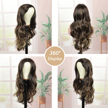 Lakihair 24inch Long Brown Wigs for Women Water Wave Wig Highlight Blonde Wig