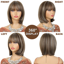 Phocas 10inch Short Brown Wigs for Women Bob Wig with Bangs Highlight Blonde Short Wigs
