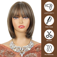 Lakihair 10inch Short Brown Bob Wig with Bangs Highlight Blonde Short Wigs for Women