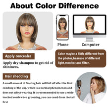 Lakihair 10inch Short Brown Bob Wig with Bangs Highlight Blonde Short Wigs for Women