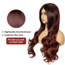 Lakihair 26inch Long Red Wigs for Women Natural Curly Wig Body Wave Wig