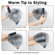 Load image into Gallery viewer, Lakihair Short Grey Wigs for Women Ombre Grey Pixie Cut Wig with Bangs Fluffy Hightlight Short Wigs