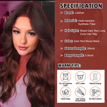 Lakihair 26inch Long Red Wigs for Women Natural Curly Wig Body Wave Wig