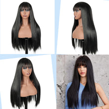 Lakihair 24inch Human Hair Wigs for Black Women Long Black Wig with Bangs Straight Wig