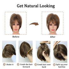 Lakihair Short Brown Pixie Cut Wigs for Women with Bangs Highlight Blonde Synthetic Short Hair Wig