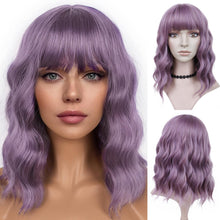 FH P13576 Rose Net Wavy Straight Pink Synthetic Bob Wig with Bangs