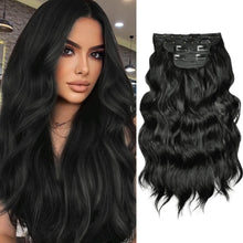 FH  curly synthetic hair extensions clip in 4 pcs one set