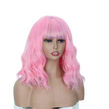 FH P15993K Natural Curly Synthetic Bob Wig with Bangs Purple Breathable Cap Wig