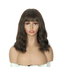 FH P15993K Natural Curly Synthetic Bob Wig with Bangs Purple Breathable Cap Wig