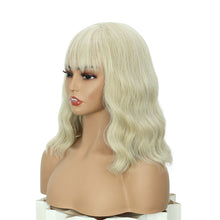 FH P15993K Natural Curly Synthetic Bob Wig with Bangs Purple Breathable Cap Wig