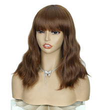 FH P15993K Natural Curly Synthetic Bob Wig with Bangs Purple Breathable Cap Wig