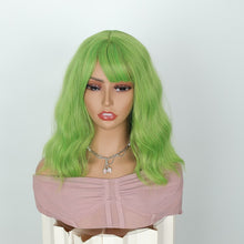 FH P15993K Natural Curly Synthetic Bob Wig with Bangs Purple Breathable Cap Wig